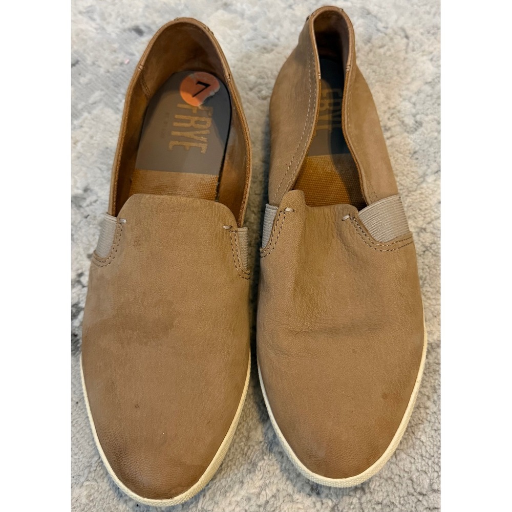 Frye Melanie Slip On Leather Sneakers Taupe 7M 3470332-TPE